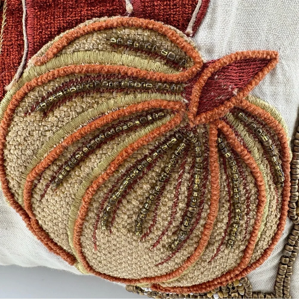Autumn Harvest Beaded Decorative Pillow
